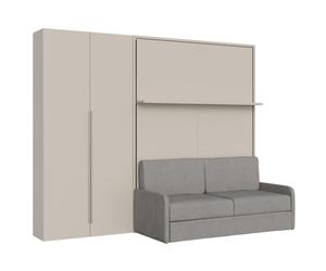 Cama doble abatible vertical de 160 cm Versia Sofà con sofá, estante y armario de 2 puertas a la izquierda Clay