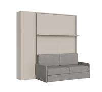 Cama doble abatible vertical Versia Sofà 160 con sofá, estante y armario 1 puerta izquierda Clay - Itamoby