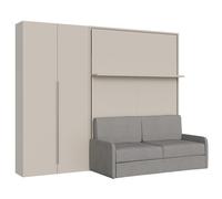 Cama doble abatible vertical Versia Sofà 160 con sofá, estante y armario derecho 2 puertas Clay - Itamoby