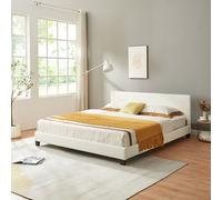 Cama doble "Albacete", tapizada, 180x200 cm, estructura de cama, somier, color blanco