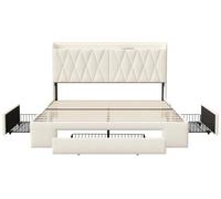 Cama doble - Cama - Cama con almacenamiento - Cama abatible - Cama de terciopelo - 140x200 cm - Con 3 cajones de almacenamiento