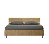 Cama Doble Canapé Con Elevación De 160x200 Cm, Cabecero Inclinado Con Láminas De Roble Ankel