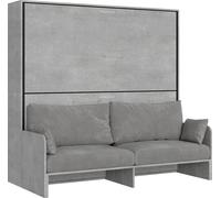 Cama doble con armario integrado y sofá de hormigón, color gris