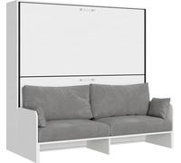 Cama doble con armario y sofá, en madera de fresno blanco, color gris