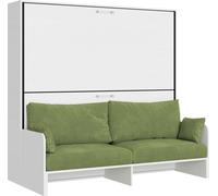 Cama doble con armario y sofá, en madera de fresno blanco, color verde