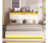 Cama doble con espacio de almacenamiento - Cama con cajón - Cama abatible - Cama con espacio de almacenamiento - Cama con iluminación LED - 140x200 cm