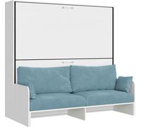 Cama doble con sofá y colchones de fresno blanco, color azul claro