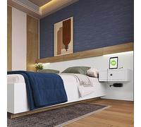 Cama doble de 180 x 200 cm con 2 cómodas LED y enchufe USB C, cama de madera, incluye 2 mesitas de noche para dormitorio completo, 205 x 284 x 90,5 cm (profundidad/ancho/alto), juego en roble Sonoma