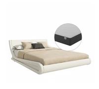 Cama Doble de Diseño Alessia con Estructura en Madera y Polipiel, Colchón Texas y Somier de Láminas - Disponible en Varios Tamaños - Muebles Bonitos White