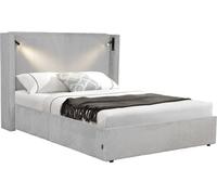 Cama doble de pana con cómoda integrada y lámpara "cortina" - 140 x 190 cm - gris