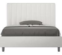 Cama doble francesa con base acolchada, 140x200 cm, en cuero sintético blanco Agueda