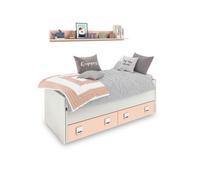 duehome - Cama doble juvenil con estante Kenia White alps - pink