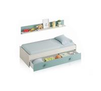 Forés Cama nido Kendra – 2 camas + estante de pared – Blanco Alpes/Verde Acqua – 201x43x98 cm