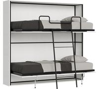 Cama doble Kando en madera de fresno blanco, con colchón y mecanismo plegable