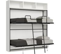Cama doble Kando, estructura de haya, color blanco, tamaño L, cama abatible