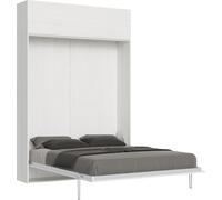 Cama doble Kentaro de fresno blanco con armario superior y cama abatible