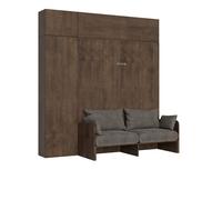 Cama doble Kentaro de madera de nogal con pilares - Panel superior con iluminación - Elemento superior con iluminación sobre pilares (ALESSIA 20) - Cama abatible