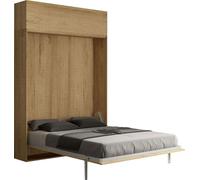 Cama Abatible 160 Vertical Kentaro Con Módulo A Pared Superior Roble Natural