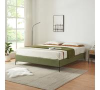 Cama doble "Lilla", tapizada con funda desmontable de tela tipo "cord", 160 x 200 cm, color verde