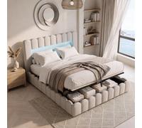 Cama doble maletero de 160 x 200 cm, cama de burbujas acolchada con espacio de almacenamiento hidráulico, cama de 2 plazas de 140 x 200, marco de camas con somier para adultos y Ado,sin colchón