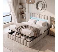 Cama doble maletero de 180 x 200 cm, cama de burbujas acolchada con espacio de almacenamiento hidráulico, cama de 2 plazas de 180 x 200, marco de camas con somier para adultos y Ado,sin colchón
