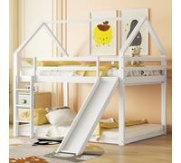 Cama doble para niños, tipo casa, con tobogán y escalera, cama alta de dos plazas para habitación infantil, color blanco, 140x200 cm