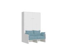 Cama doble plegable francesa Kentaro de 140 cm con sofá de fresno blanco, azul claro - Itamoby