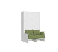 Cama doble plegable francesa Kentaro de 140 cm con sofá de fresno blanco, verde - Itamoby