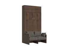 Cama doble plegable francesa Kentaro de 140 cm con sofá y mueble de pared de nogal, color gris - Itamoby