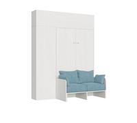 Cama doble plegable francesa Kentaro de 140 cm con sofá y muebles de fresno blanco, azul claro - Itamoby