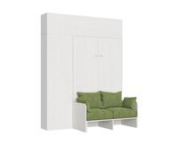 Cama doble plegable francesa Kentaro de 140 cm con sofá y muebles de fresno blanco, verde - Itamoby