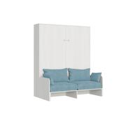 Cama doble plegable Kentaro de 160 cm con sofá de fresno blanco, azul claro - Itamoby