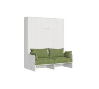 Cama doble plegable Kentaro de 160 cm con sofá de fresno blanco, verde - Itamoby