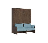Cama doble plegable Kentaro de 160 cm con sofá de nogal, azul claro - Itamoby