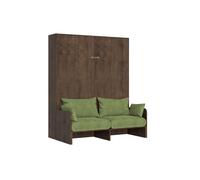Cama doble plegable Kentaro de 160 cm con sofá de nogal, color verde - Itamoby