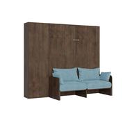 Cama doble plegable Kentaro de 160 cm con sofá y columna de nogal, azul claro - Itamoby