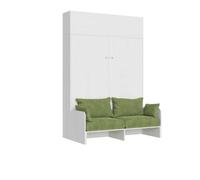 Cama doble plegable Kentaro de 160 cm con sofá y mueble alto de fresno blanco, color verde - Itamoby
