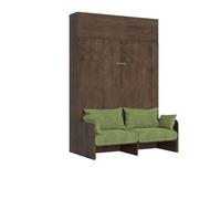 Cama doble plegable Kentaro de 160 cm con sofá y mueble alto de nogal, color verde - Itamoby
