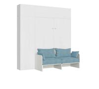 Cama doble plegable Kentaro de 160 cm con sofá y muebles de fresno blanco, azul claro - Itamoby