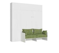 Cama doble plegable Kentaro de 160 cm con sofá y muebles de fresno blanco, verde - Itamoby