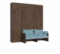 Cama doble plegable Kentaro de 160 cm con sofá y muebles de nogal, azul claro - Itamoby