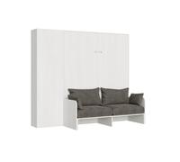 Mueble Cama 160x190 Cm Con Sofá Y Columna De Almacenamiento De Madera Blanca Kanto-color Microfibra 41