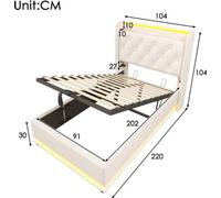 Cama doble tapizada - 195x140 cm - Con iluminación LED envolvente de 360° y revestimiento de tela - Mueble para dormitorio