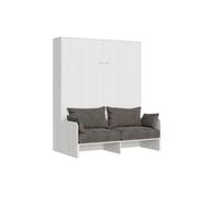 Cama doble tipo sofá Kentaro, plegable verticalmente, madera de fresno, color blanco (modelo ALESSIA 20). Cama plegable