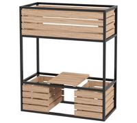 Cama elevada de madera Outsunny, maceta de flores de 2 niveles con estante y forro interior