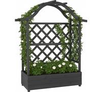 Cama elevada HWC-P66, maceta para plantas/flores, maceta, enrejado, soporte para plantas trepadoras, estructura de madera con certificación , 138x110x44 cm, color gris antracita