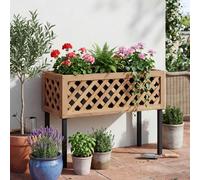 Cama elevada HWC-P86, maceta para flores/plantas, recipiente para plantar, apta para interior y exterior, madera de acacia con certificación , 59x82x32 cm, color marrón claro