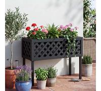 Cama elevada HWC-P86, maceta para flores/plantas, recipiente para plantar, apta para interior y exterior, madera de acacia con certificación , 59x82x32 cm, color