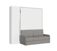 Cama Francesa Vertical Con Sofá Escamoteable Versia Sofà 140 Con Sofá, Estante Y Armario 1 Puerta Izquierda Blanco