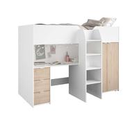 Cama funny dormitorio juvenil o infantil en color roble jackson y blanco mate 203x146x95 cm